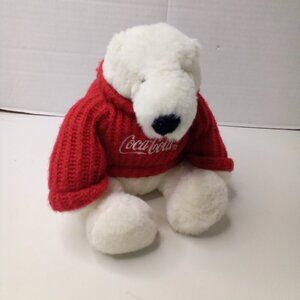 Coca Cola Polar Bear Plush Sweater 8" White Red
